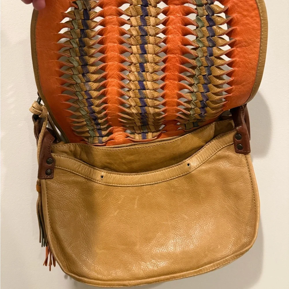 Women’s Frye Woven Leather Crossbody Messenger Multi-Color Western Tassel Bag - Picture 3 of 13